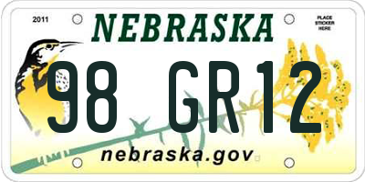 NE license plate 98GR12