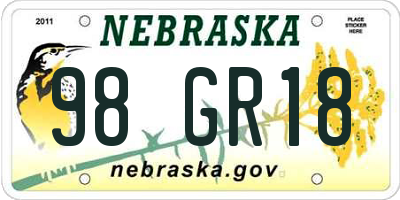 NE license plate 98GR18
