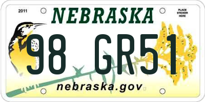 NE license plate 98GR51