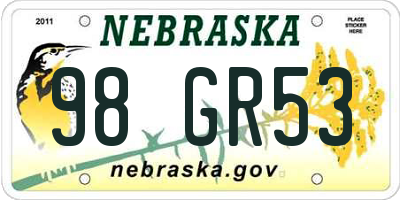 NE license plate 98GR53