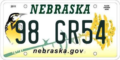 NE license plate 98GR54