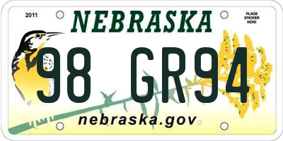 NE license plate 98GR94
