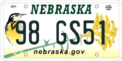 NE license plate 98GS51