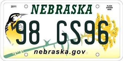 NE license plate 98GS96