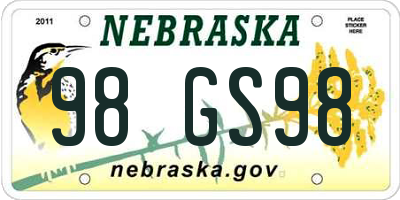 NE license plate 98GS98