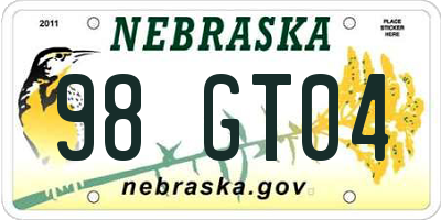 NE license plate 98GT04