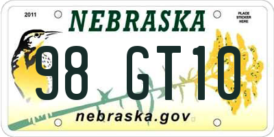 NE license plate 98GT10