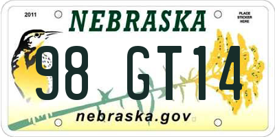 NE license plate 98GT14