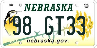 NE license plate 98GT33