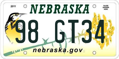 NE license plate 98GT34