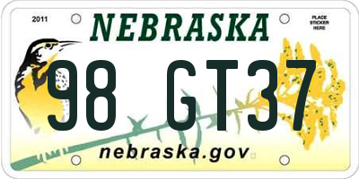NE license plate 98GT37
