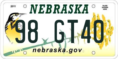 NE license plate 98GT40