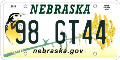 NE license plate 98GT44