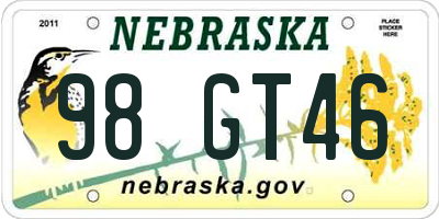 NE license plate 98GT46