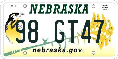 NE license plate 98GT47