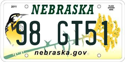 NE license plate 98GT51