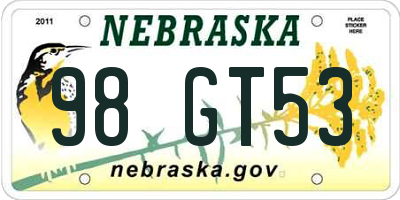 NE license plate 98GT53
