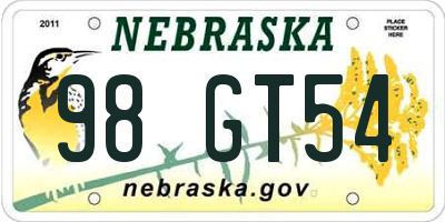NE license plate 98GT54