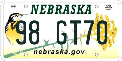 NE license plate 98GT70