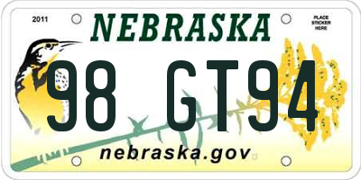 NE license plate 98GT94