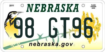 NE license plate 98GT96