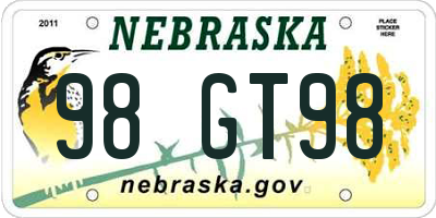 NE license plate 98GT98