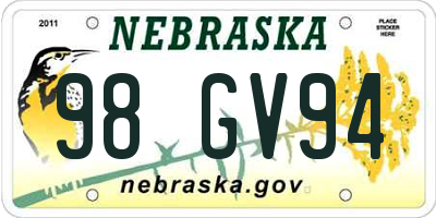 NE license plate 98GV94