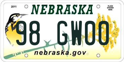 NE license plate 98GW00