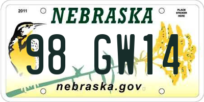 NE license plate 98GW14