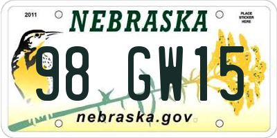 NE license plate 98GW15