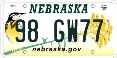 NE license plate 98GW77
