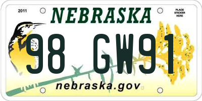 NE license plate 98GW91