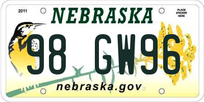 NE license plate 98GW96