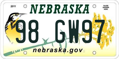 NE license plate 98GW97