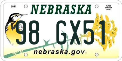 NE license plate 98GX51
