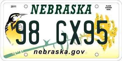 NE license plate 98GX95