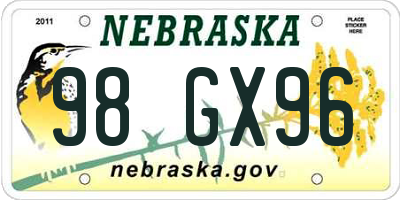 NE license plate 98GX96