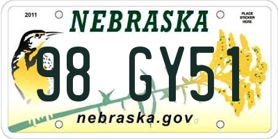 NE license plate 98GY51