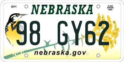 NE license plate 98GY62