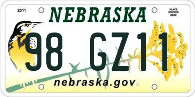 NE license plate 98GZ11