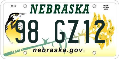 NE license plate 98GZ12