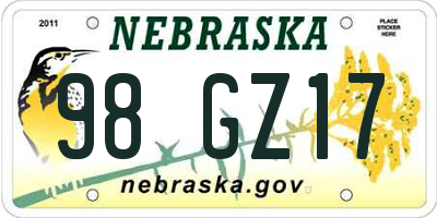 NE license plate 98GZ17