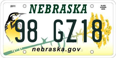 NE license plate 98GZ18