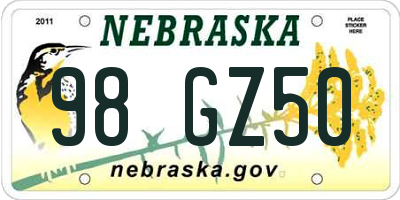 NE license plate 98GZ50