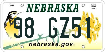NE license plate 98GZ51