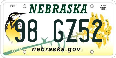 NE license plate 98GZ52