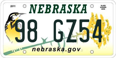 NE license plate 98GZ54
