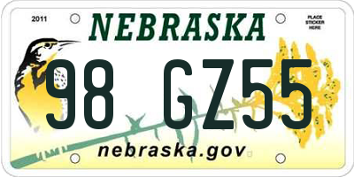 NE license plate 98GZ55
