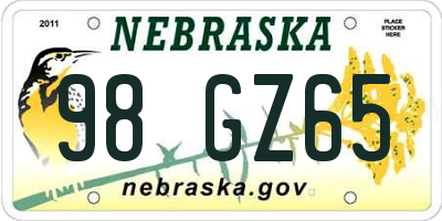 NE license plate 98GZ65