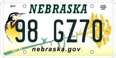 NE license plate 98GZ70